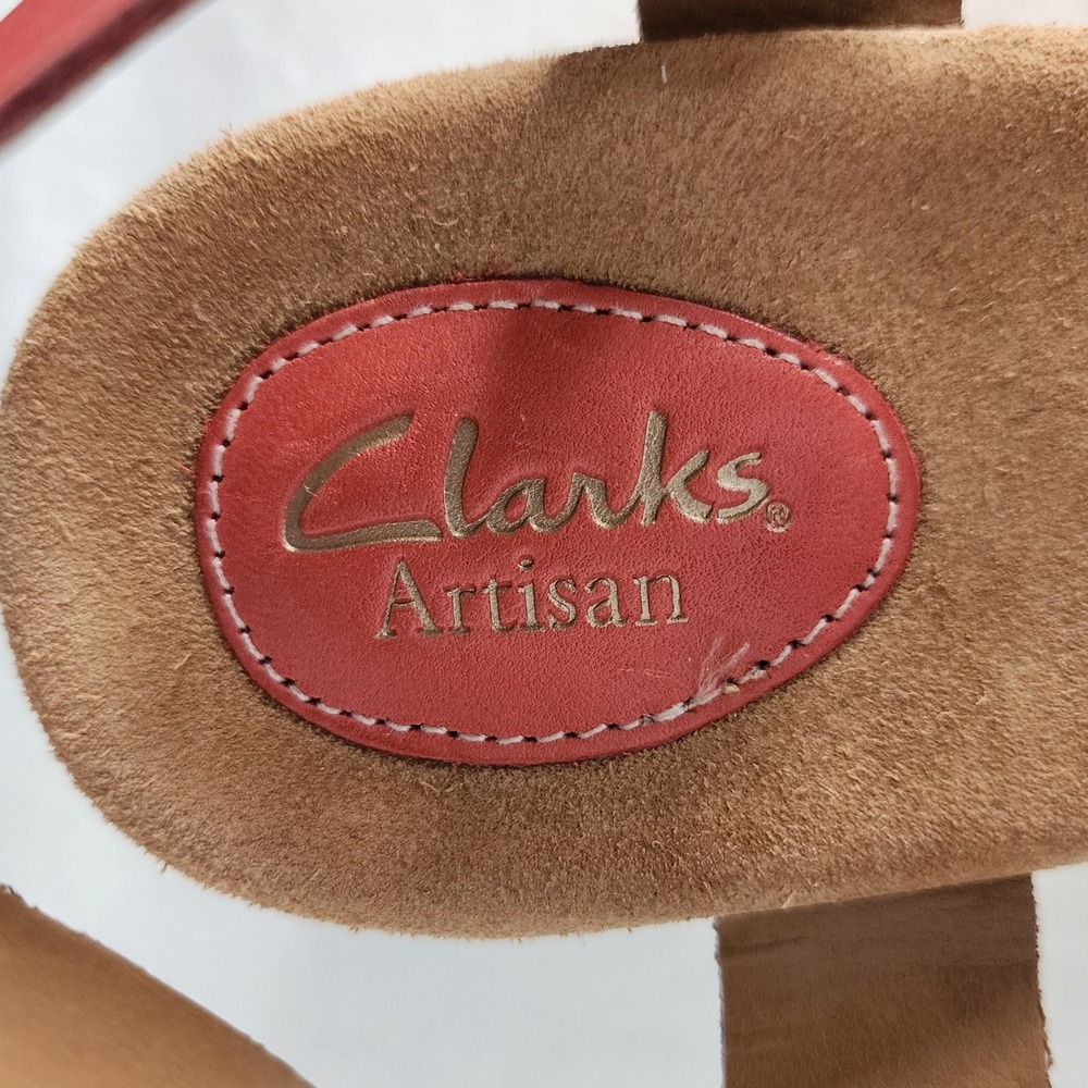 Clarks Artisan Womens 9.5M Coral Pink Leather Cork Wedge Sandals 26066634 - Picture 6 of 7